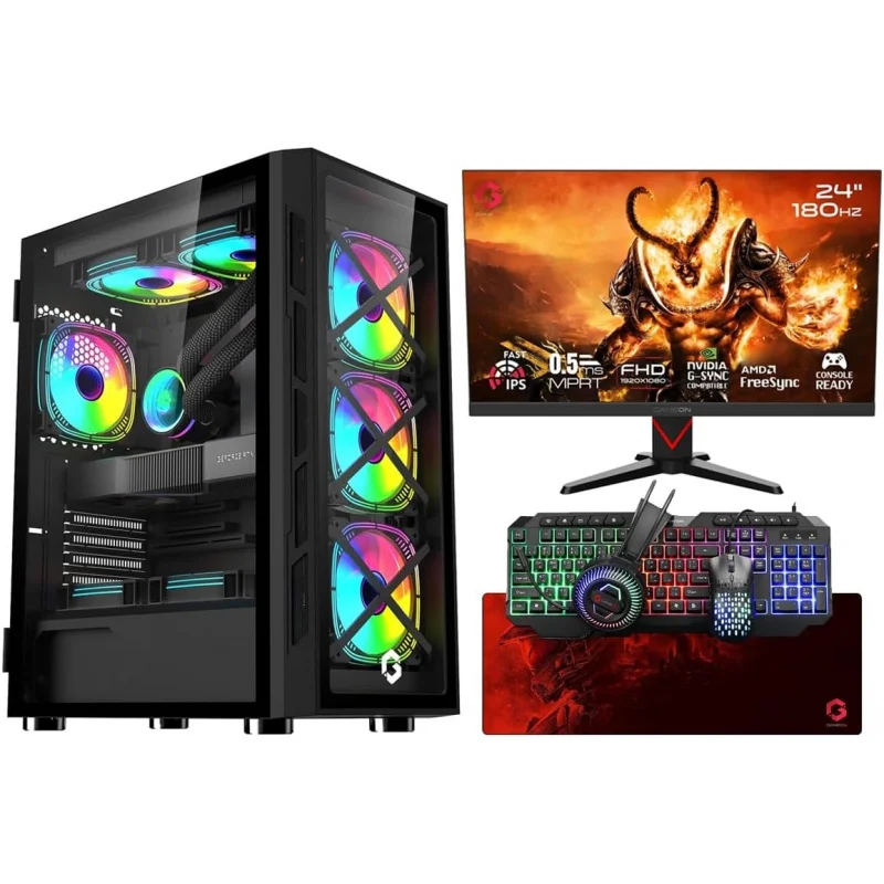 Gaming Desktop PC, Trident PC Case,  i5-14400F, 16GB RAM DDR4, 1TB NVMe SSD, NVIDIA GTX 3050 6GB, H610M Motherboard, 650W PSU, 2