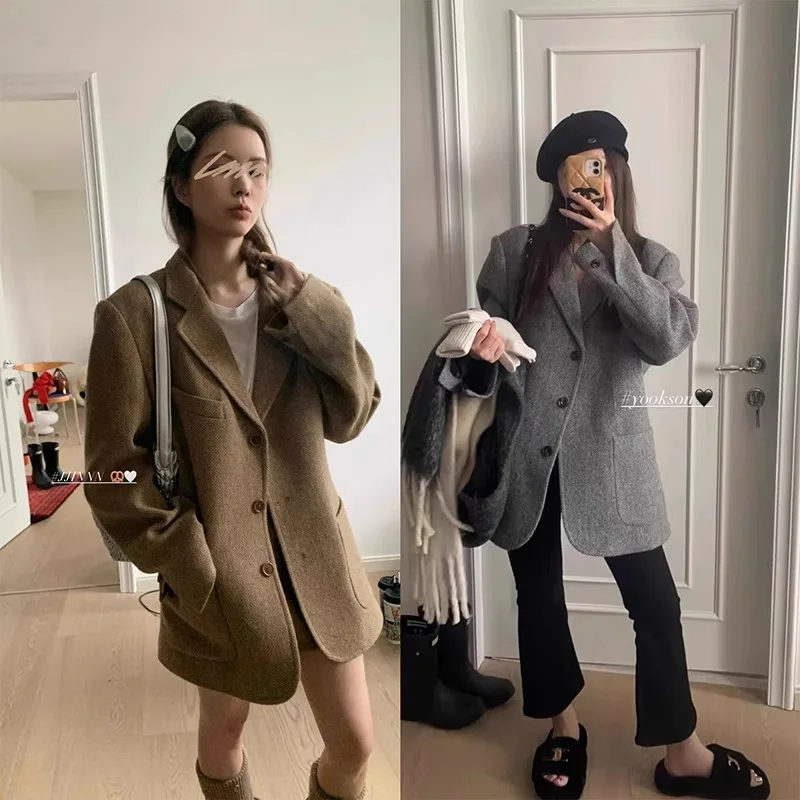 

All-match Classic Miscellaneous Cotton-Padded Women's Woolen Suit Coat New Autumn and Winter Vintage Thick Loose Woolen Coat Top