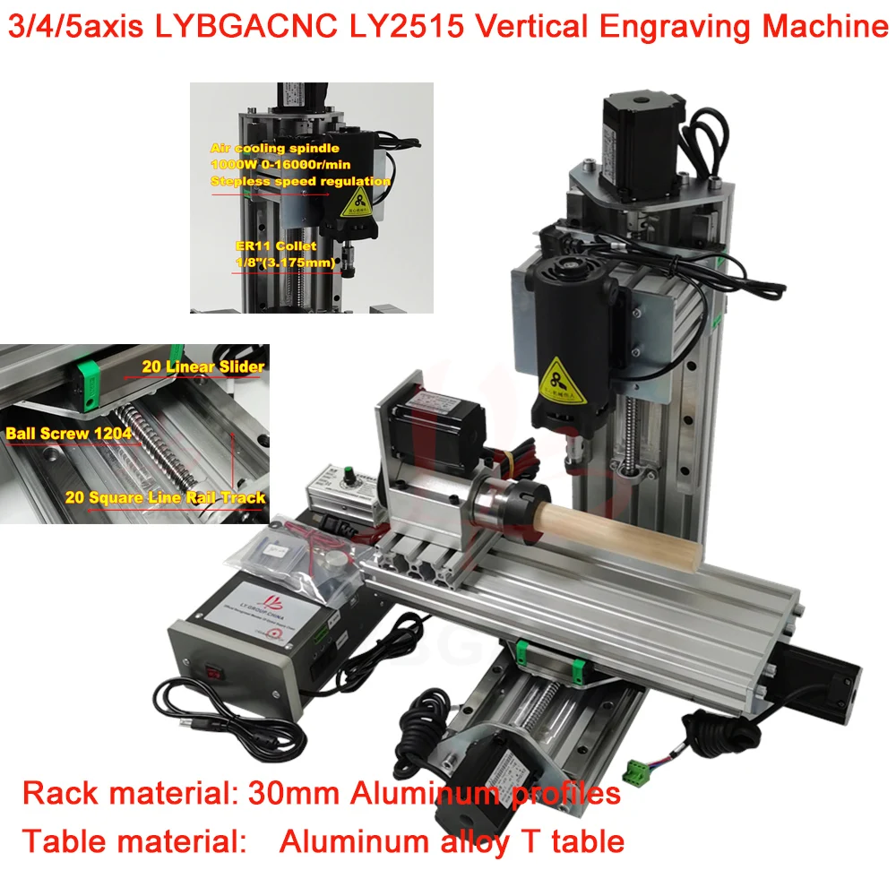 

LYBGACNC LY2515 Вертикальный фрезерный станок с ЧПУ, гравировальный станок, тип колонки 3/4/5-осевой фрезерный станок с ЧПУ, сверлильный и фрезерный станок 1000 Вт