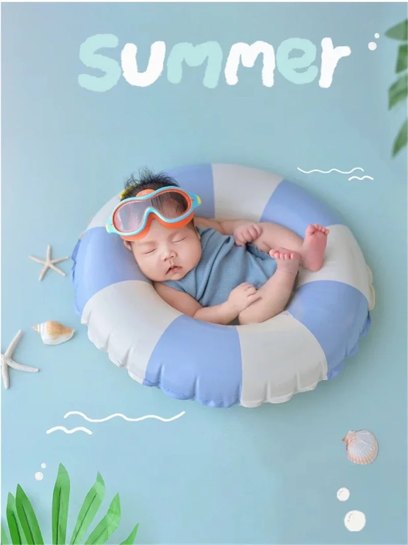 新生児の赤ちゃんの写真撮影の小道具夏水泳リング装飾麦わら帽子テーマセット Fotografia 写真撮影スタジオ撮影写真小道具