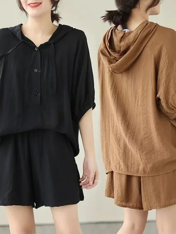 

Plus Size Slimming Summer Outfit Casual Loose Hoodie Top And Wide Leg orts Two Piece Set for plus Size Women Faionable And Sli