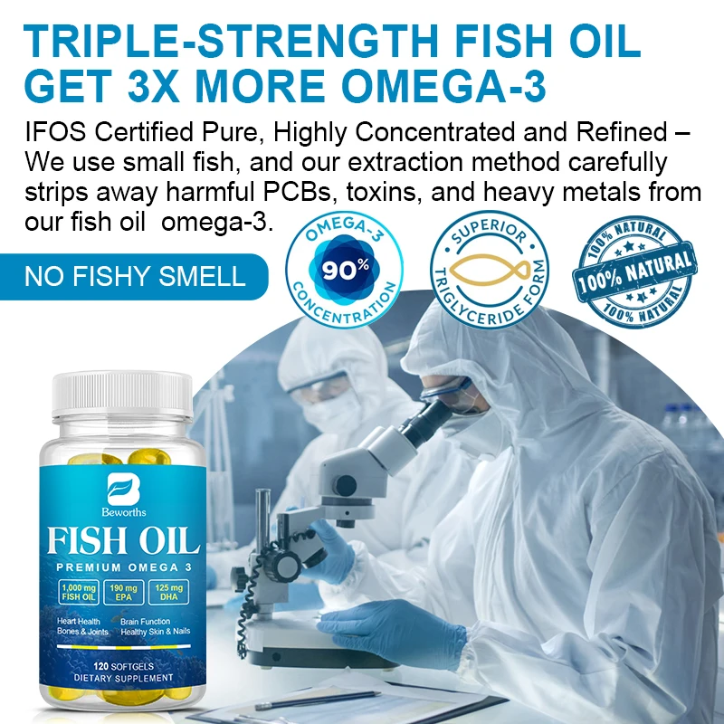 BW Omega 3 Fish Oil Capsules Rich in DHA & EPA Improve Bad Mood Relieve Stress Lower Cholesterol Improve Memory and Intelligence