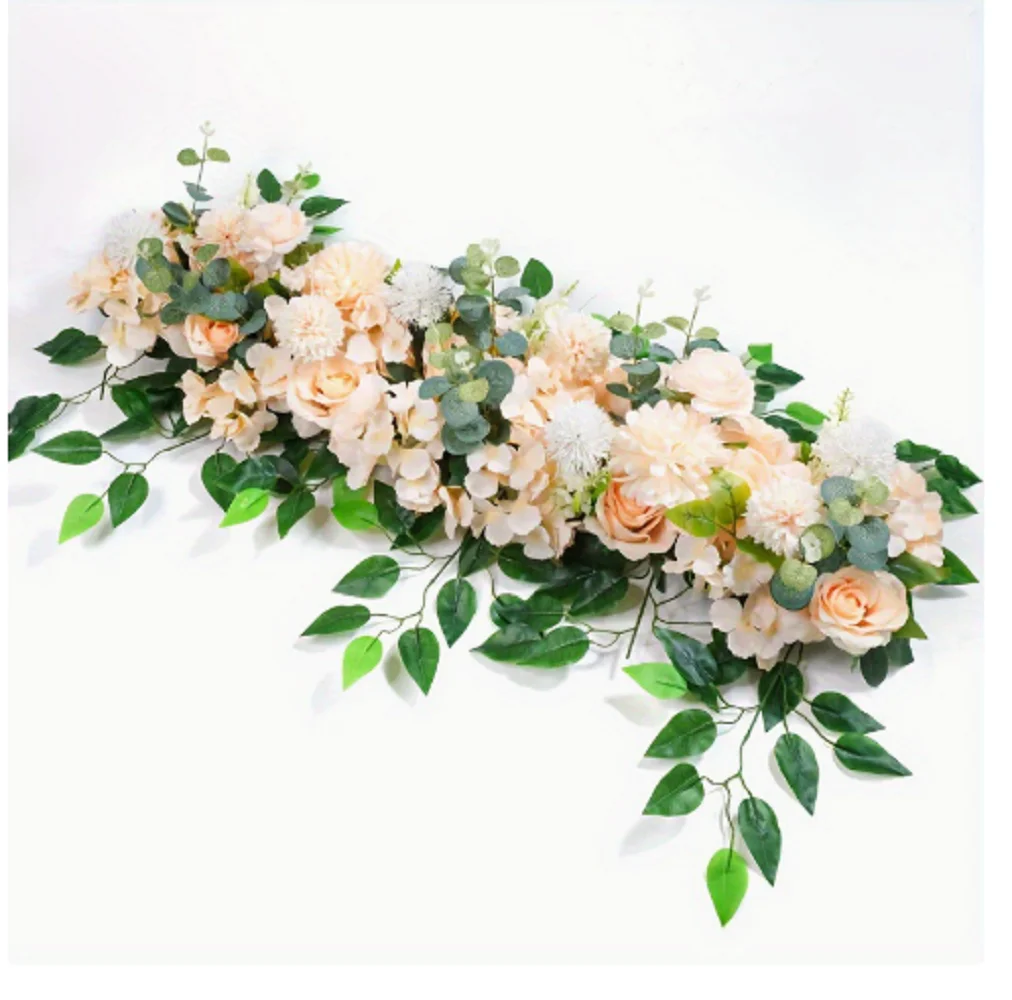 100cm Luxuriöse Weiße Rosen-Kunstblumenreihe für Hochzeitstisch-Mittelstück, Party- und Bühnendekoration, Wandbögen, Hintergrund, Blumenarrangement – Detail 3