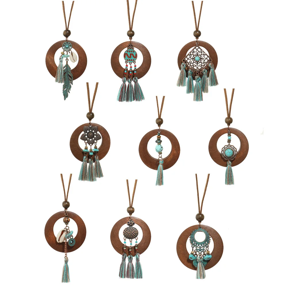 Boho Vintage Necklaces Layered Pendent Necklace Wipe Green Tassel Sweater Chain Multiple Styles Tribal Jewelry Daily Wear Gifts