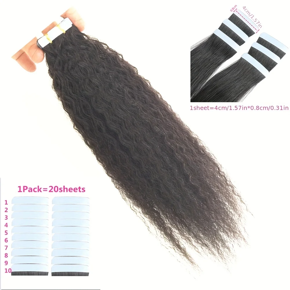 VSR-US Kinky reta extensão do cabelo humano, fita preta no cabelo, cabeça cheia, azul, 20 \