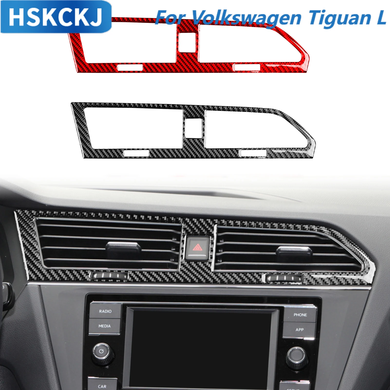 Car Accessories Carbon Fiber Center Console Air Vent Panel Cover Trim Sticker Modification For Volkswagen Tiguan L 2019—2021