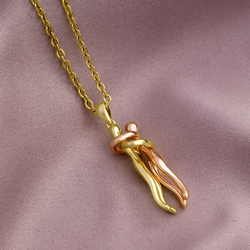 Fashion Stainless Steel Chain Gold Plated Copper Lovers embrace Pendant Necklace Charm Female Party Birthday Anniversar Jewelry