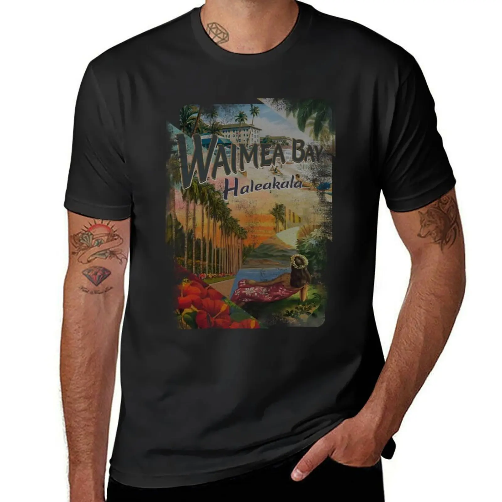 Vintage Hawaiian Waimea Bay, Haleakala, Postcard T-Shirt vintage summer tops summer top mens graphic t-shirts