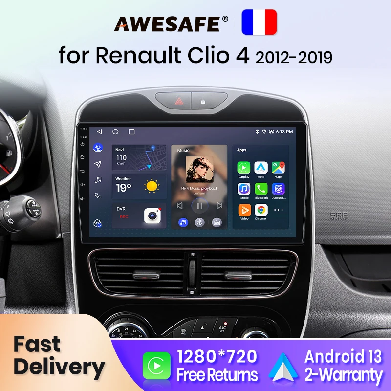 AWESAFE PX9 Car Radio Autoradio for  Renault Clio 4 2012-2019 Wireless Carplay Screen Android Auto Stereo GPS Navi FM RDS France