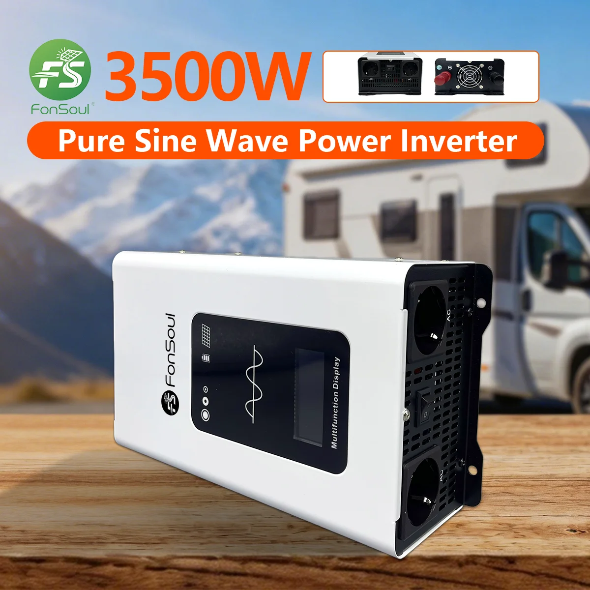 Fonsoul Pure Sine Wave Inverter 3000W DC 12V 24V to AC 110V 220V/230V Camping Home Appliance & Automotive Use LCD Screen