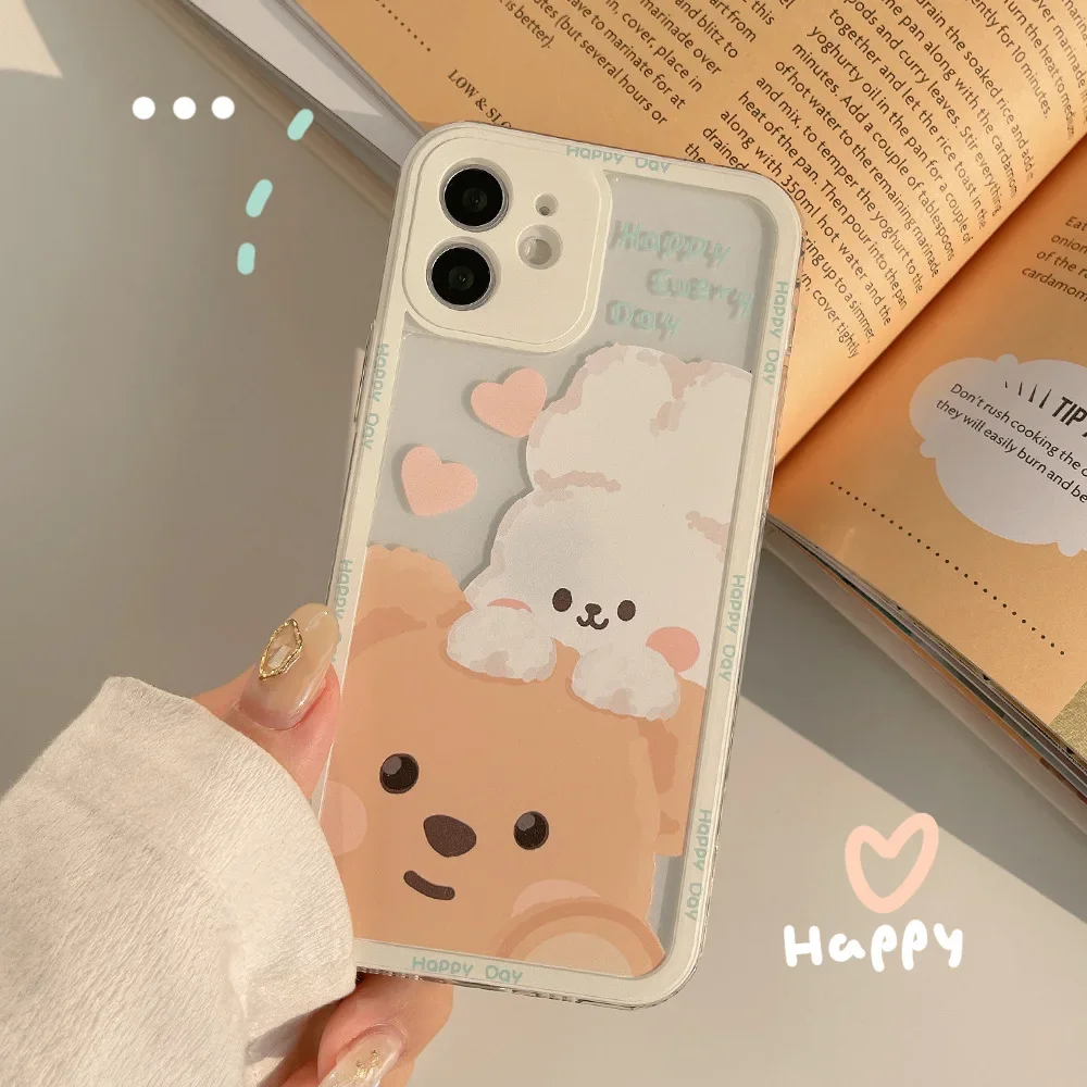 Retro smile Chocolate bear rabbit kawaii Japanese Phone Case For iPhone 15 14 13 11 12 Pro Max Xs Max XR 14 Plus case Cute Cover