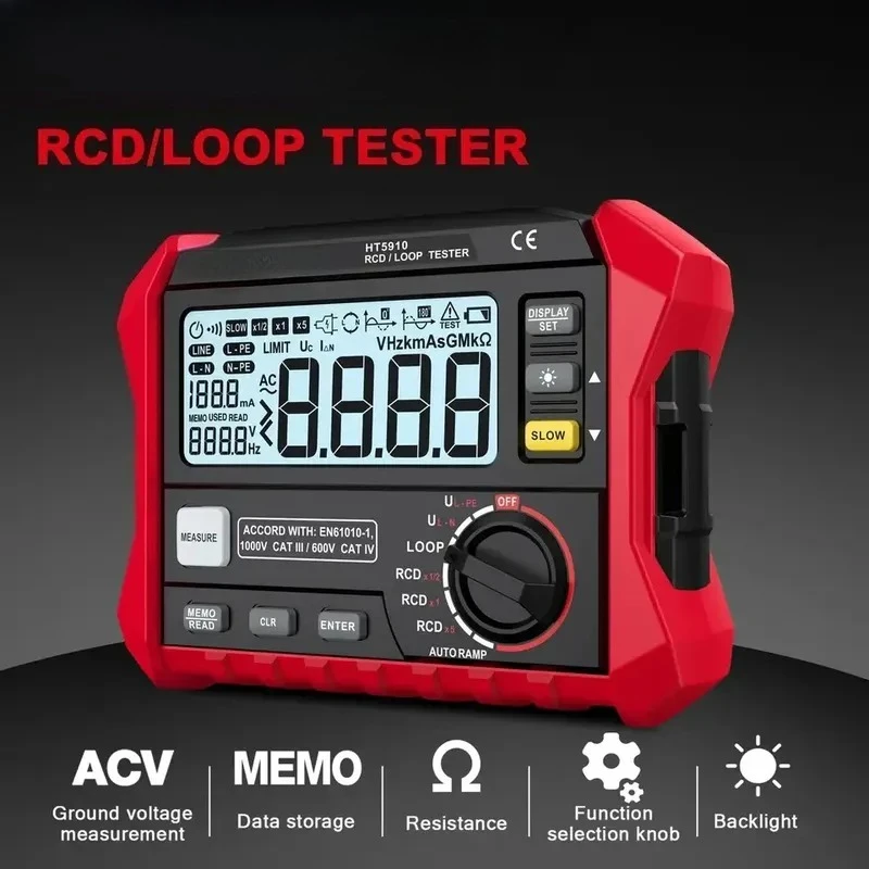 Digital Resistance Meter RCD Loop Tester Professional Electrician Tool LCD Display High Precision Circuit Safety Inspection