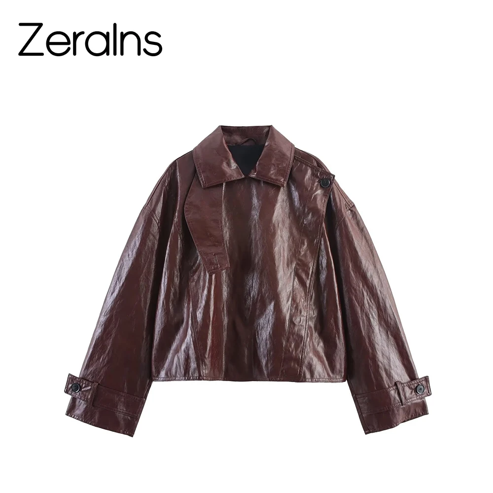 ZERAINS 겨울 신상 여성 의류 프렌치 미니멀리스트 스타일 싱글 브레스티드 라펠 긴 소매 짧은 광택 재킷