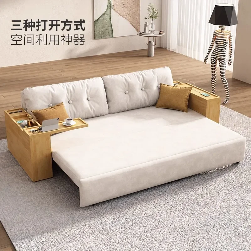 Solid wood sofa bed foldable single double multi-functional sitting and sleeping small apartment living room simple modern