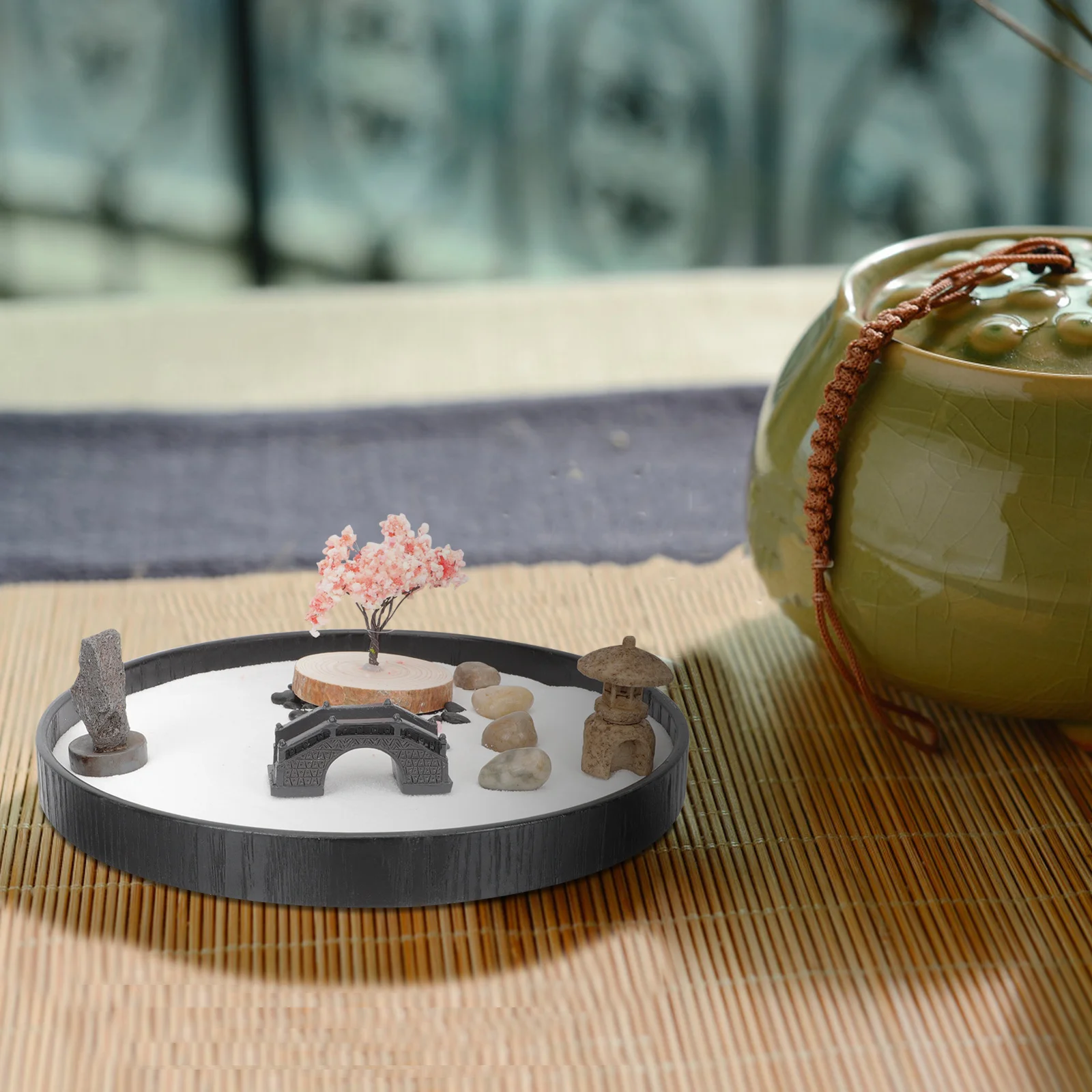 Set da 1: Giardino Zen da Tavolo, Decorazione con Sabbia, Miniatura per Interni, Ornamento per Meditazione, Decorazione da Scrivania