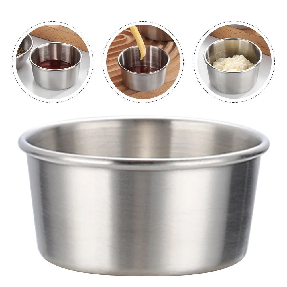 

4Pcs Stainless Steel Sauce Cups Exquisite Design Multi-Function Kitchen Condiment Bowls for Restaurants Homes Food Supplies