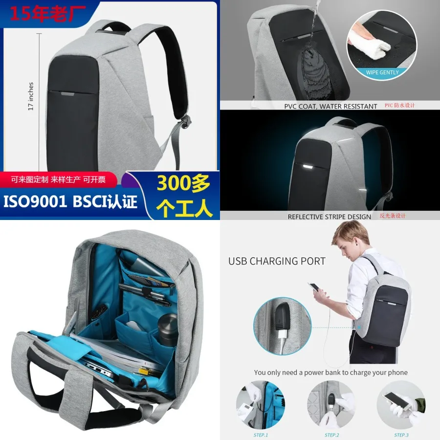

【New style】New casual business anti-theft backpack smart usb rechargeable shoulder bag printed LOGO computer backpack
