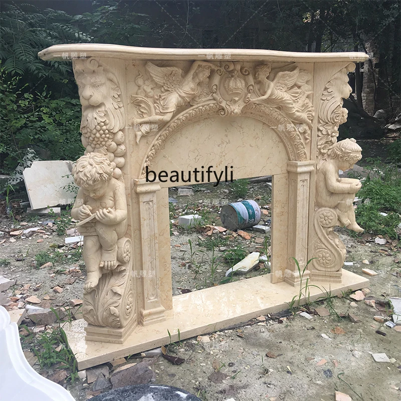 Marble Fireplace French European Retro Stone Fireplace Stone Carving Figure   French Angel Fireplace Curio Cabinet