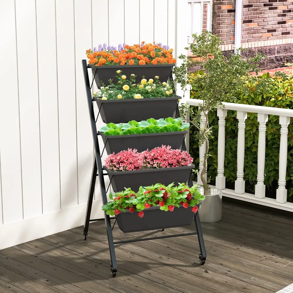 

Set of 2 Vertical Raised Garden Bed on Wheels, Elevated Planter Raised Beds with Water Drainage, Freestanding 5, Customized