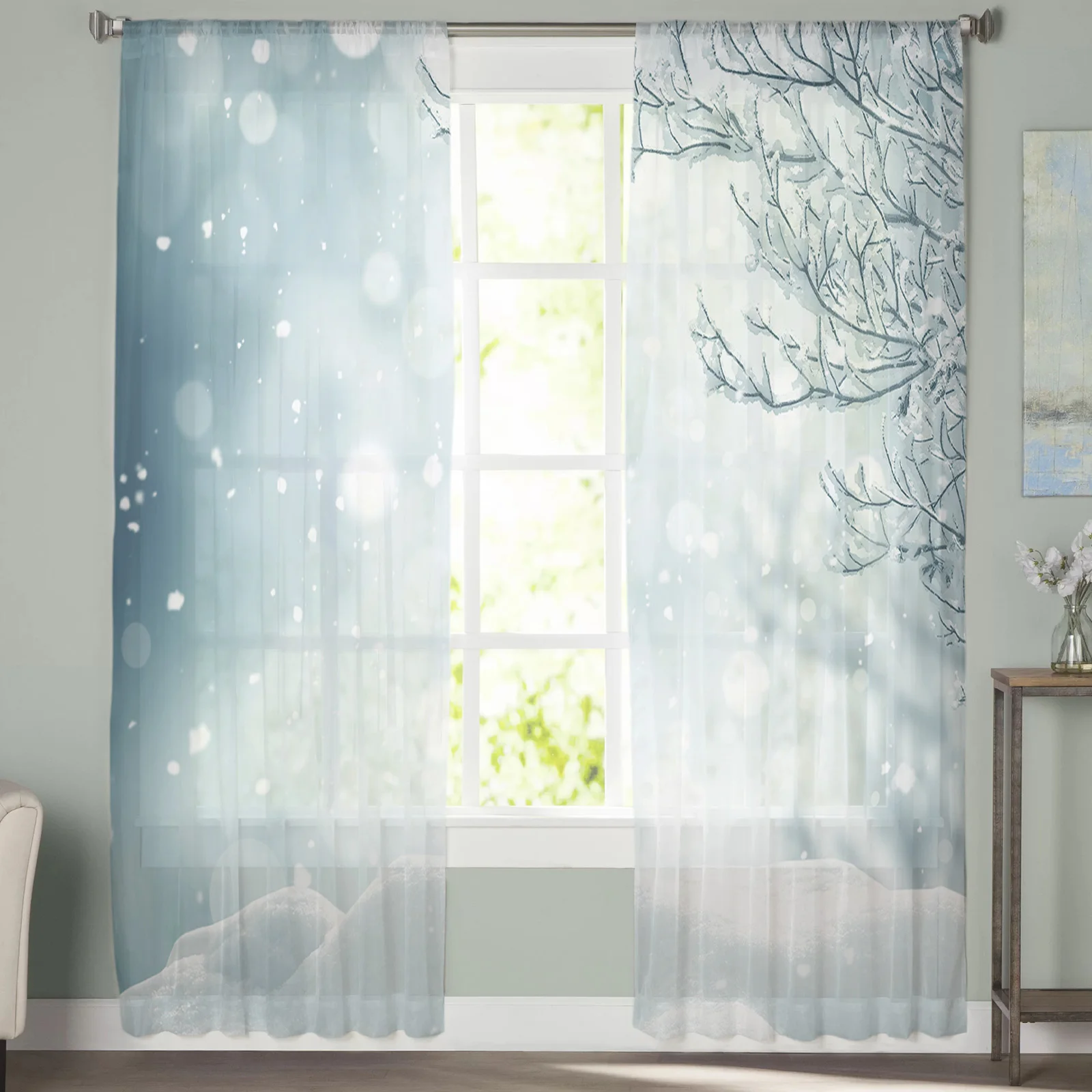 Imagem -04 - Inverno Dia Nevado Ramos Chiffon Sheer Cortinas para Sala de Estar Quarto Casa Decoração Janela Voile Tule Cortina