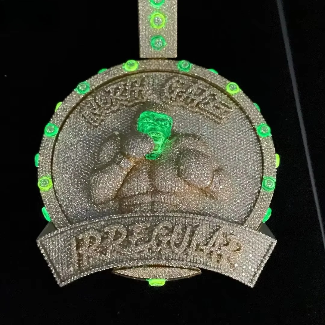 HipHop Iced Out Pendant Men's Glowing 3D Boxing Gorilla Round Custom Pendant,Custom HipHop Rap Style,Halloween Thanksgiving Gift