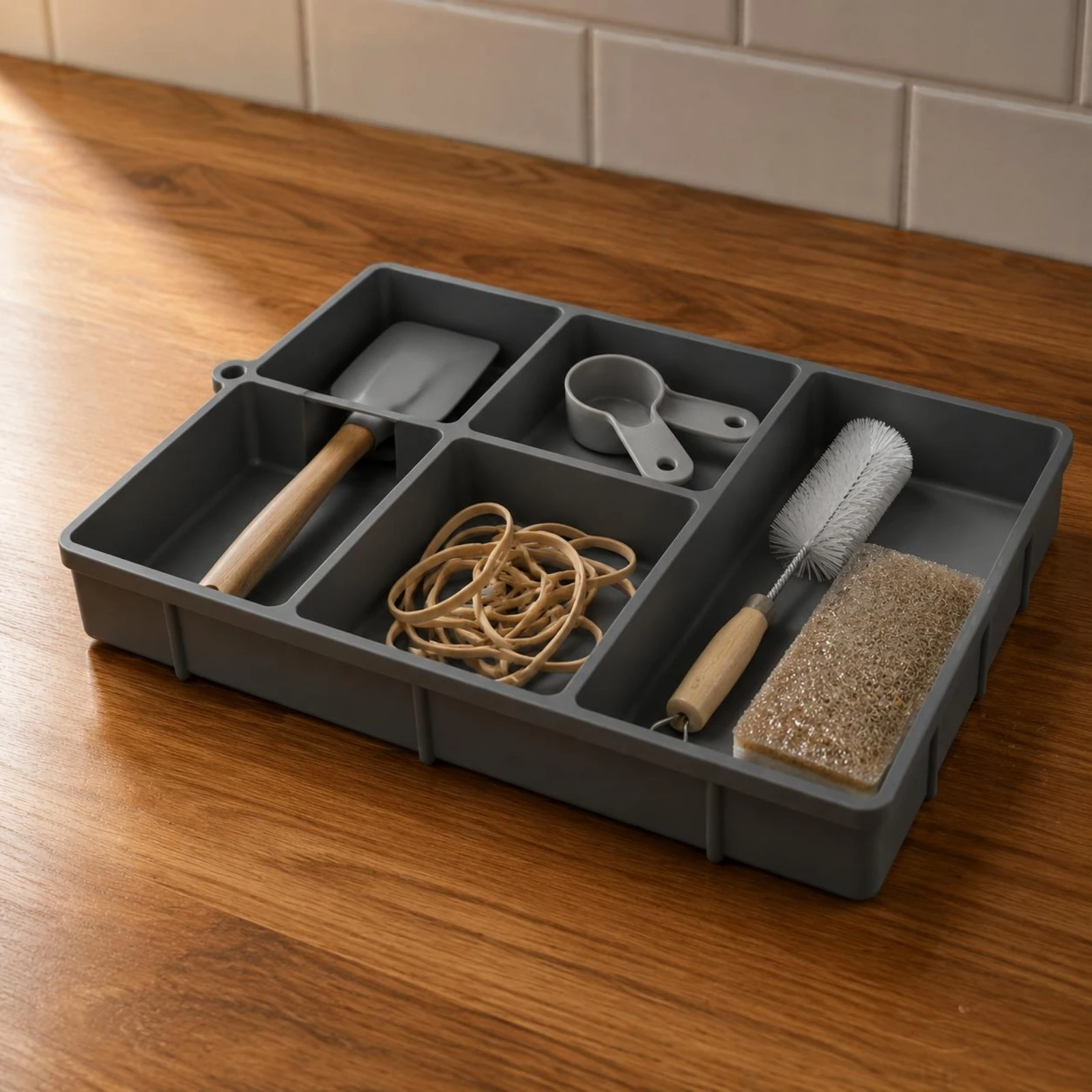 Silicone Tray Easy to Clean Divided Storage Tray Multi Section Organizer Non Slip Silicone Base Organizer Bin for Bathroom