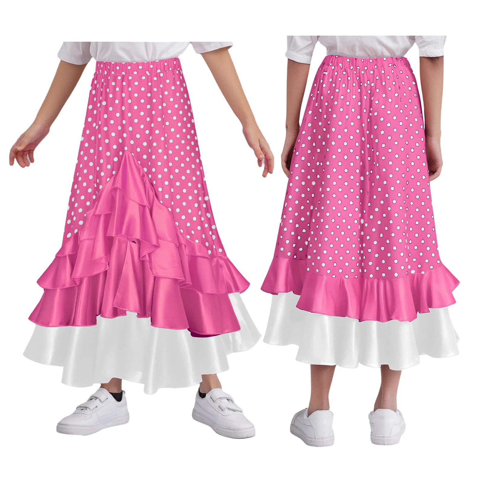 Gonna da flamenco magica per bambina, con pois luminosi, lunghezza, volant, elastico in vita, gonna da ballo latino per spettacoli teatrali di Halloween