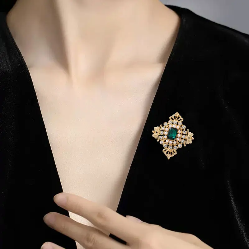 women retro pearl gemstone brooch, fashion clothing pin suit accessories