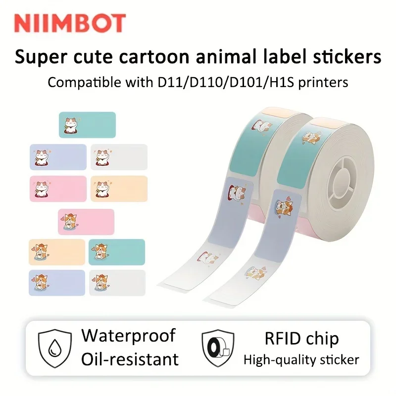 1Roll NIIMBOT D11/D110/D101 Cat And Dog Series Label Paper Cute Style Cute Series Thermal Label Paper Sticker