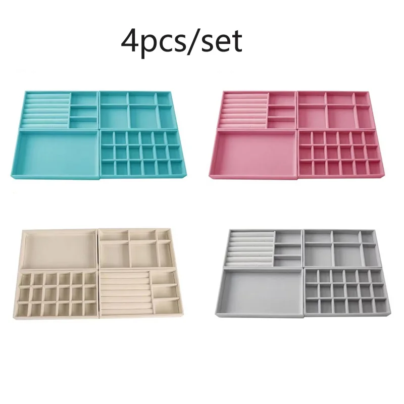 

4 шт./компл., многофункциональный поднос для ювелирных изделий, туалетный столик, ящик, аксессуары, серьги, кольца, тарелка для хранения, браслет, держатель для часов