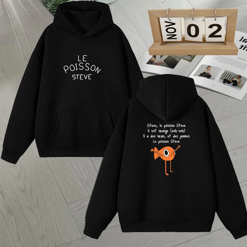 

2025 Funny Fish Le Poisson Steve Autumn Winter Memes Sweatshirts Cartoon Print Hoodies Bodywarmer Style Fleece Funny Pullovers