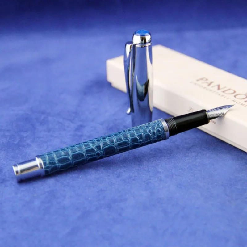 Pluma Estilográfica Azul con Patrón de Piel de Cocodrilo, Metalizada, Escritura Suave, Plata, Punta F 0.5mm, Regalo de Recuerdo, Papelería, Caligrafía