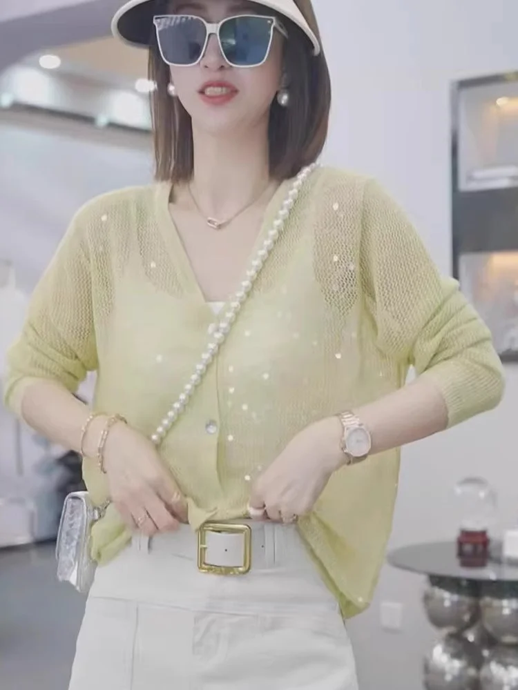 

Thin Hollow out Knitted Sweater Women's Summer New Loose Open Cardigan Outerwear Sun Protection Shirt Shawl Coat Korean Style