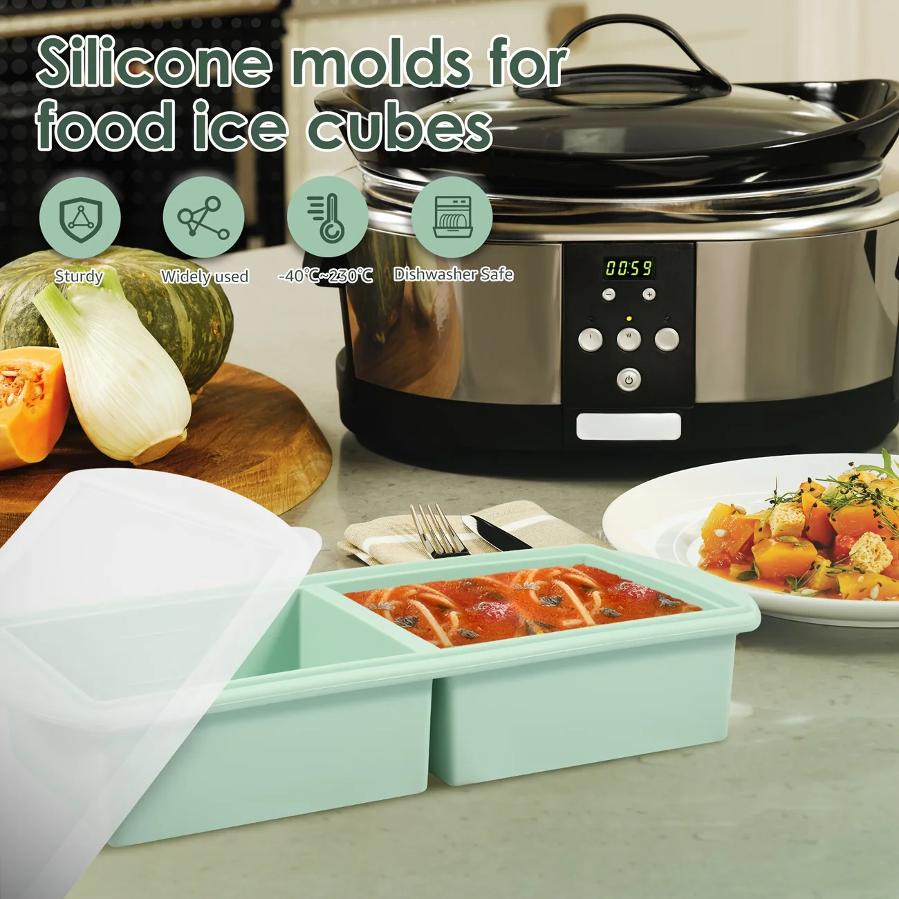 1pc Large Silicone Freezing Mold with Lid , Silicone Soup Block Storage Box, Suitable for Food Kitchen Storage, Holiday Gift