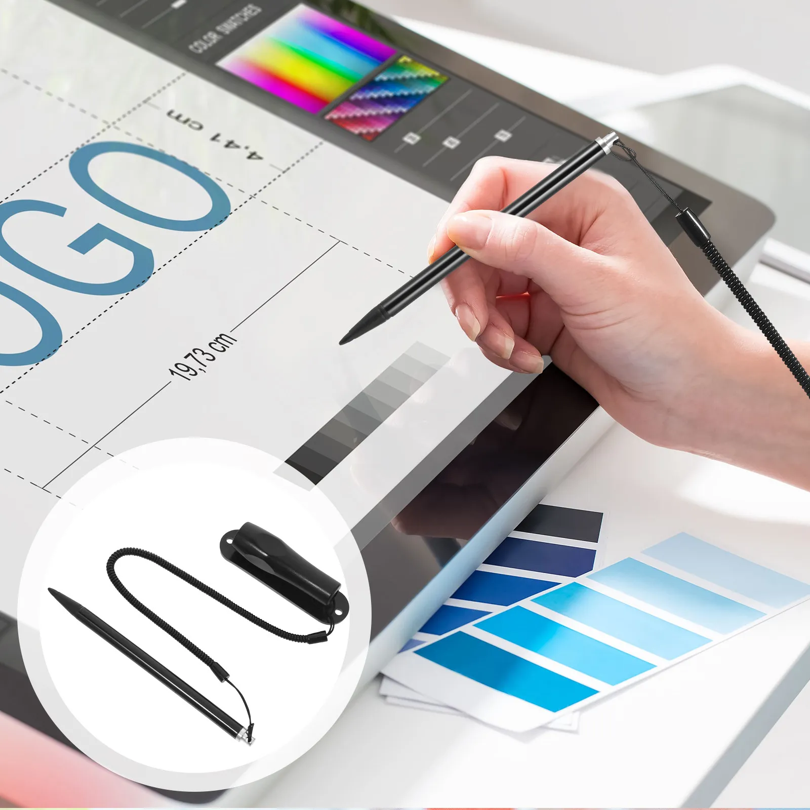 

Resistive Stylus Pen Metal Body Precision Writing Drawing Smooth ABS Tip Spring Tether Lanyard Pen Holder for Industrial