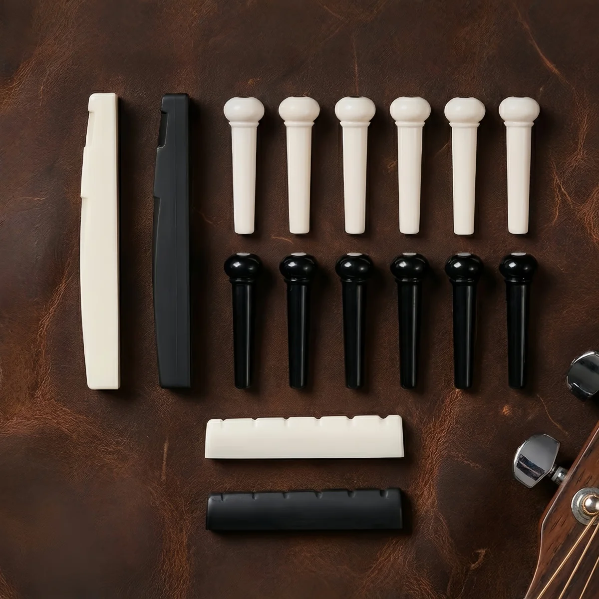 Miwayer 8 PCS 6 String Acoustic Guitar Bridge Accessories, ABS Pins Saddle Nut Set for Luthier DIY String Instrument Repair