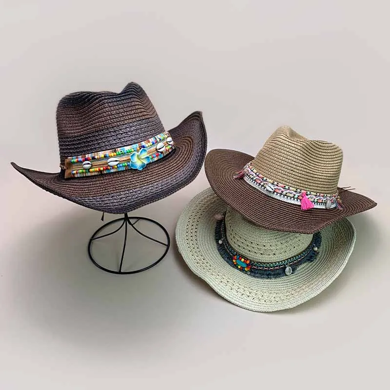 

Outdoor Ethnic Style Beach Cowboy Hats Travel New Unisex Climb Sunshade Bohemian Style Versatile Holiday Foldable ins Straw Caps