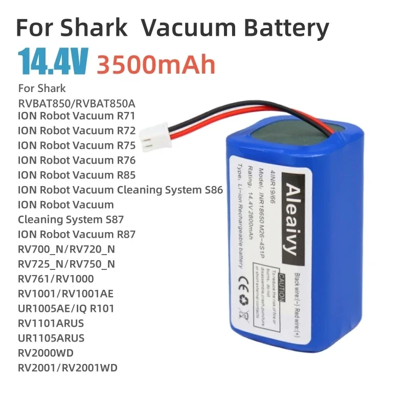 Long-Lasting 14.4V 3500mAh Li-ion Battery Compatible with Shark R75 R76 R85 RV725N-RV1000S RVBAT850 Robot Vacuum Cleaners