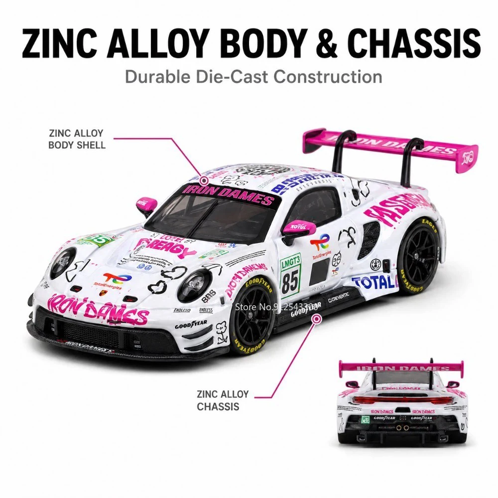 1:64 Porsche 911 GT3 R 918 Taycan Land Cruiser Car Model Toy Hood Opened Models Rubber Tires Alloy Body Cars for Friend Surprise