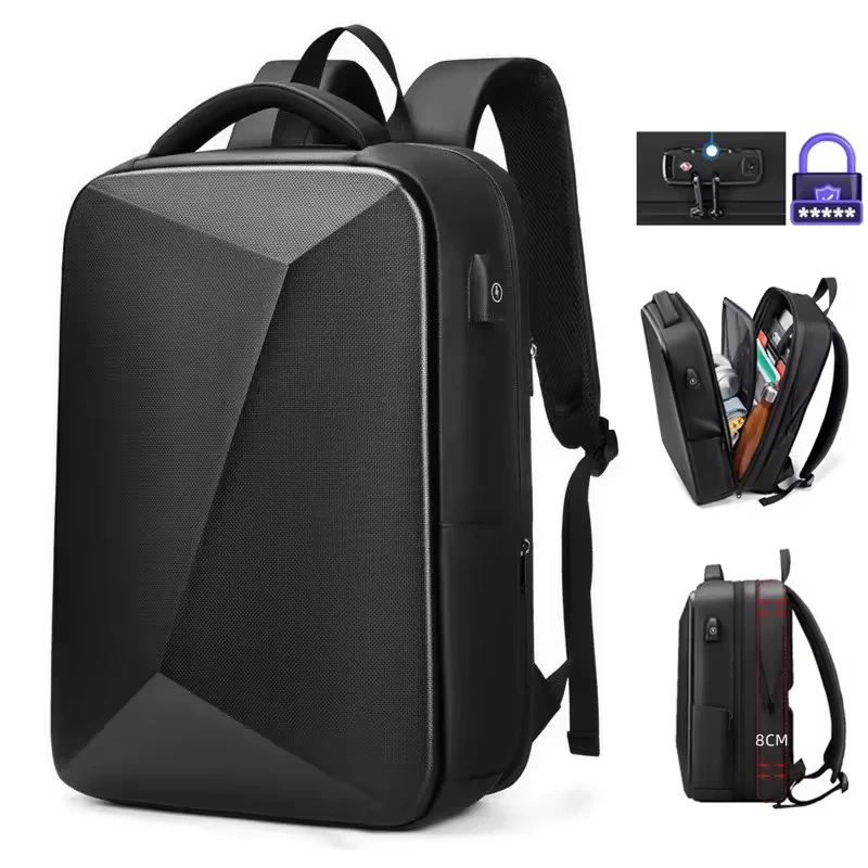 Zaino per laptop da 15,6 pollici da uomo Borsa da viaggio espandibile Zaino da lavoro antifurto impermeabile Borsa rigida in ABS con ricarica USB