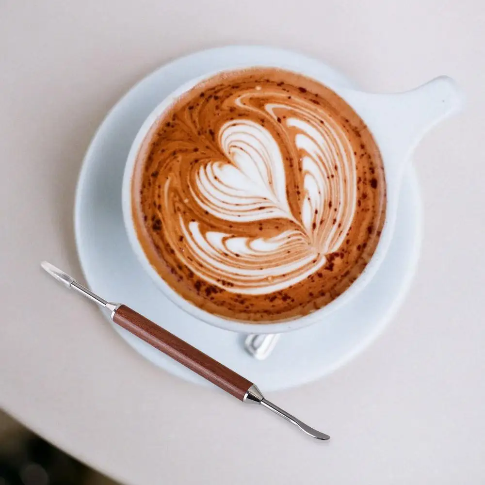 Stainless Steel Coffee Art Needles with Wood Handle with Box Coffee Latte Art Pen Rustproof Double Ended Design