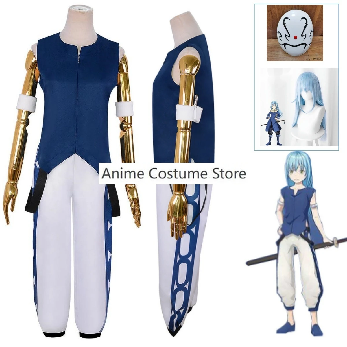 Unisex Anime Cos Time I Got Reincarnated Slime Rimuru Tempest Cosplay Costumes Halloween Christmas Party Sets Blue Uniform Suits