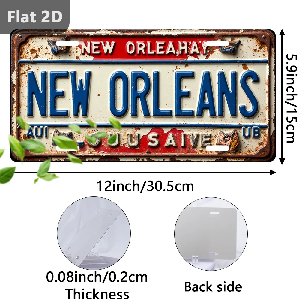 Vintage New Orleans Metal Sign 12x5.9in, Retro City License Plate Wall Decor, Outdoor Garden Garage Café Decorative Art