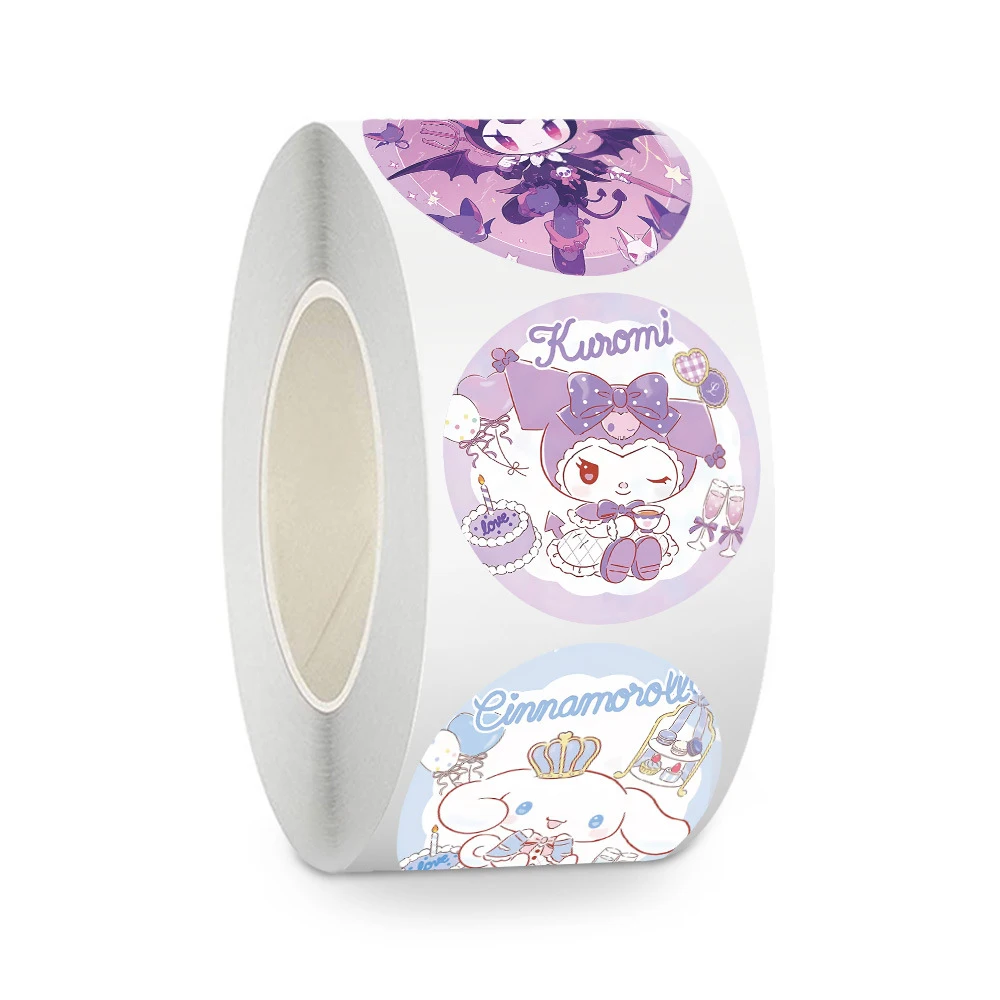 500 autocollants/rouleau mignons Sanrio Cartoon Anime Kuromi Cinnamoroll, autocollants de scellage Kawaii imperméables pour papeterie DIY, journal et récompenses