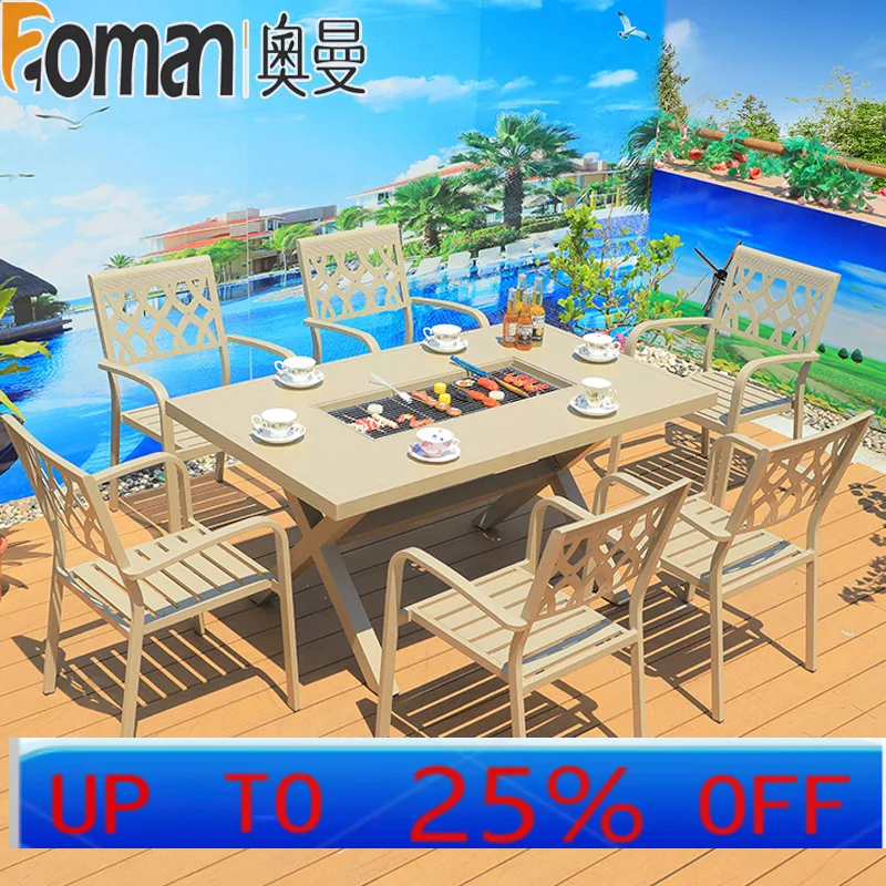 

LMM outdoor multi-functional barbecue table outdoor aluminum alloy retractable table and chairs