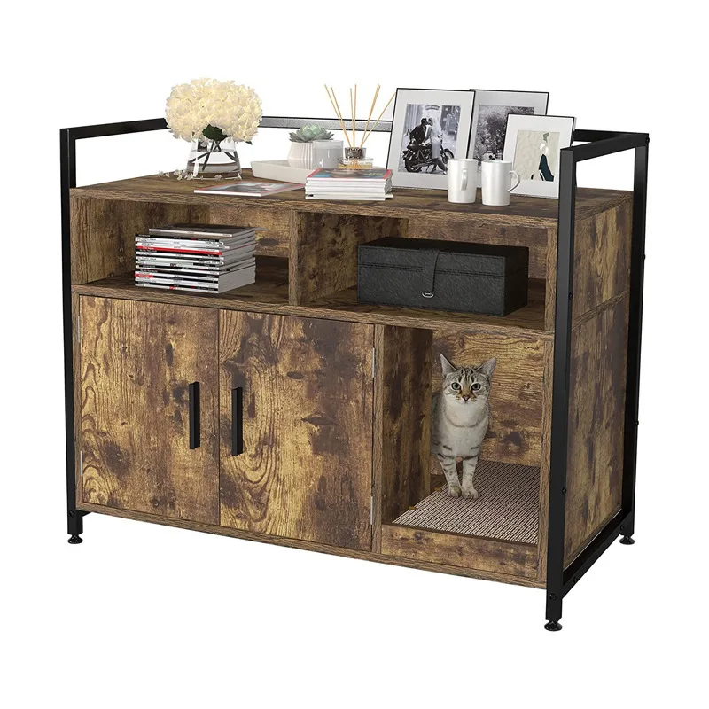 Large Pet Crate Cat Toilet Hidden Cat Litter Box Closed Furniture Bedside Table Cat Scratch Pad