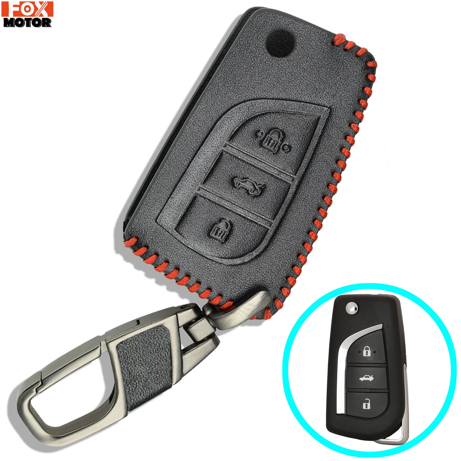 Leather 3 buttons Car key Cover Case Fob Holder for Toyota Yaris Avensis Corolla Carina Rav4 Levin Camry Reiz Highlander C-HR