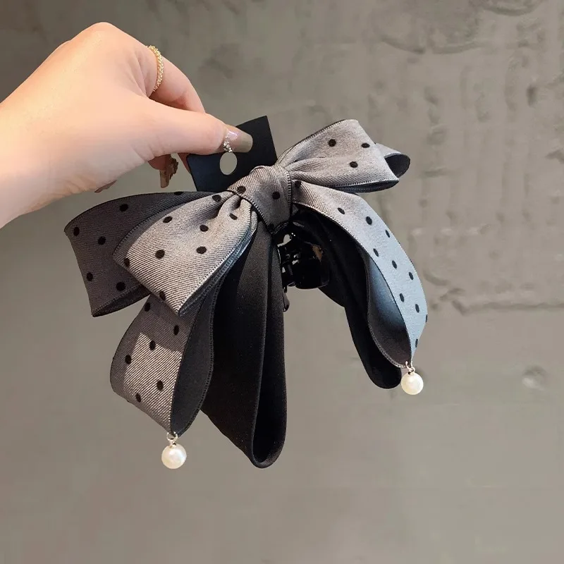 

Gray Polka Dot Hair Clip with Bow Accent: Volumizing Ponytail Clip for Women | Elegant & Sophisticated Hair Accessory​
