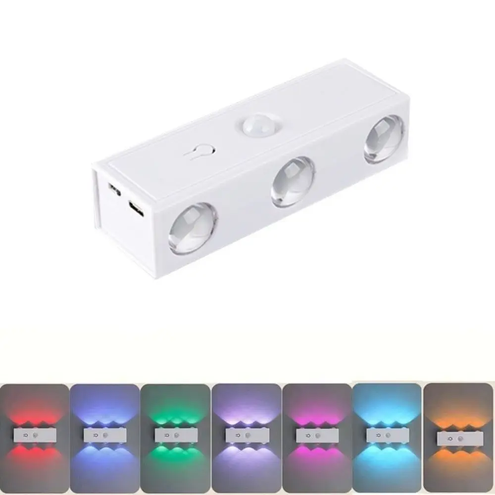 

Настенный светильник с датчиком движения RGB, 3 цвета, магнитный, диммируемый, перезаряжаемый, с USB-зарядкой, умный датчик, ночник