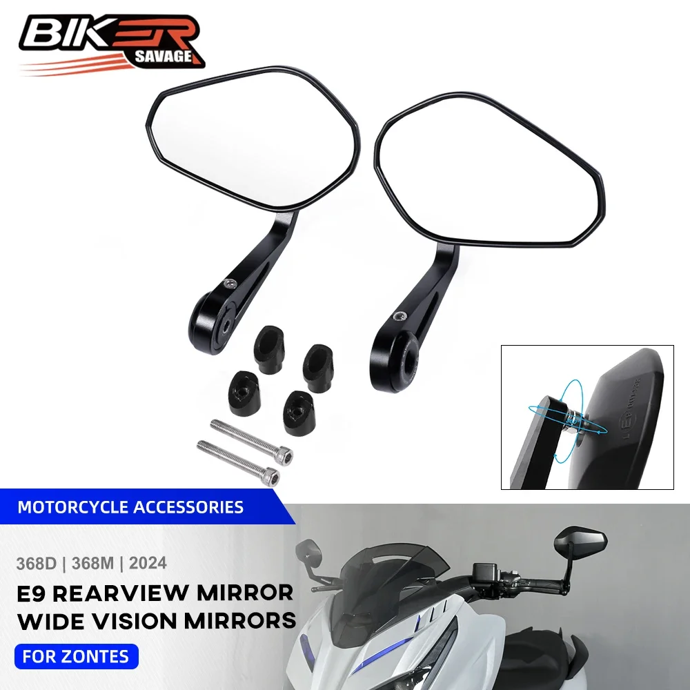 For ZONTES 368D 368M 2024 E9 Rearview Mirrors 368 D/M Motorcycle 360 Degree Adjustable Rear View Mirror Side Wide Vision Mirrors